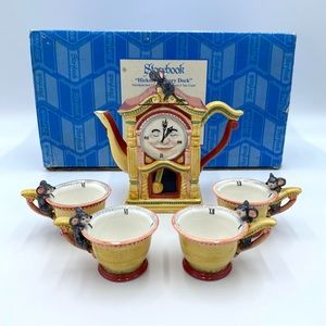 Vintage Department 56 Storybook Hickory Dickory Dock Handpainted Ceramic Tea Set